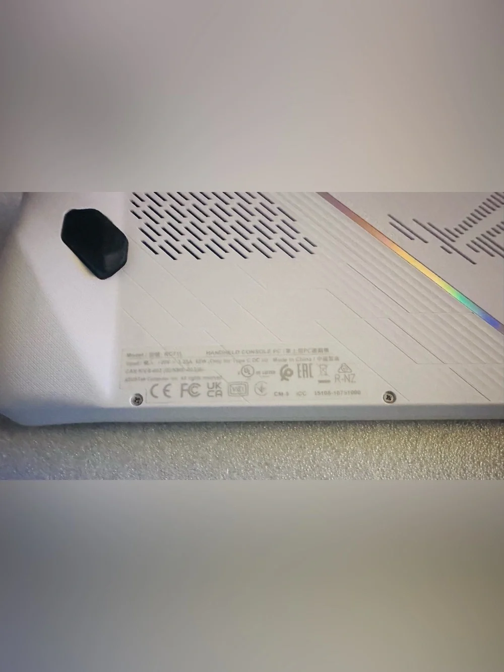 White Handheld Gaming Console with RGB Analog Rings